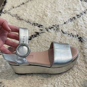 Avec Les Filles Audra Women Platform Wedge Sandals Silver 7